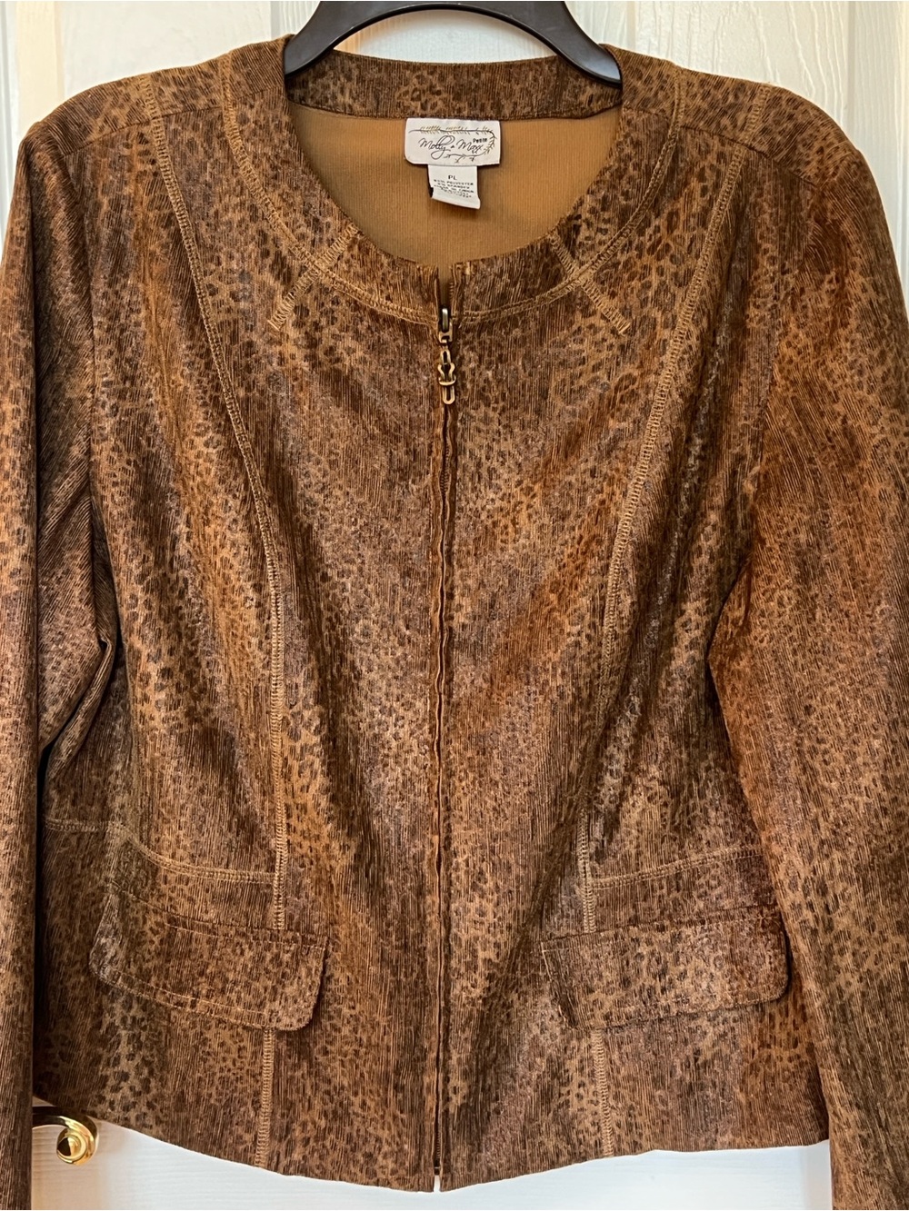 Suzi Chin Distressed Brown Leather Zip-Front Jacket - Picture 3 of 7